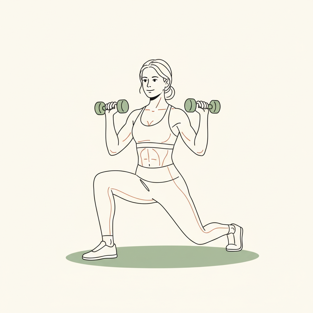Illustration of Alternating Reverse Lunge with Bicep Curl