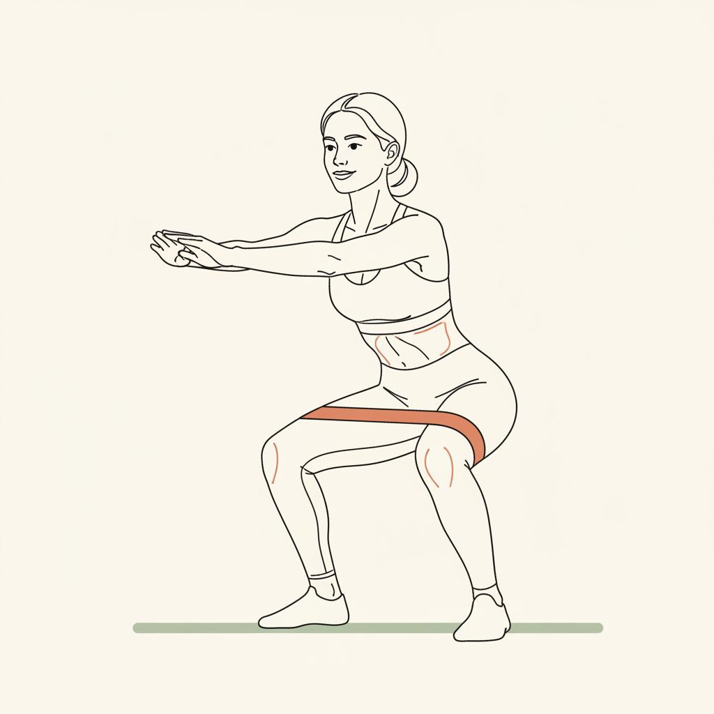 Illustration of Banded Squat (band above knees)