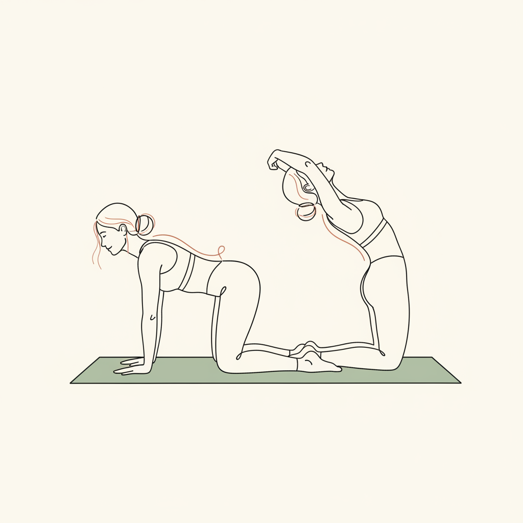 Illustration of Cat-Cow Flow (standing or on all fours)