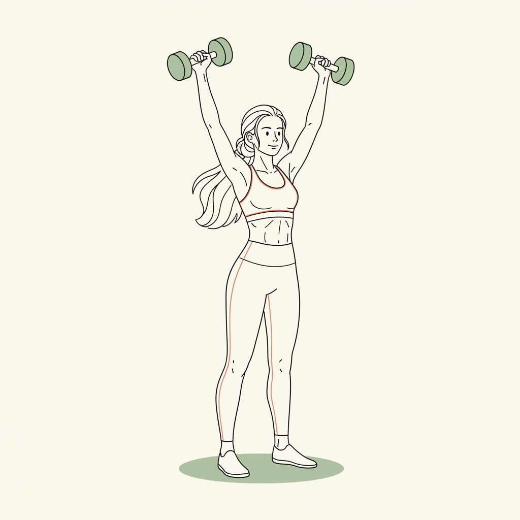 Illustration of Dumbbell Overhead Press (kneeling or standing)