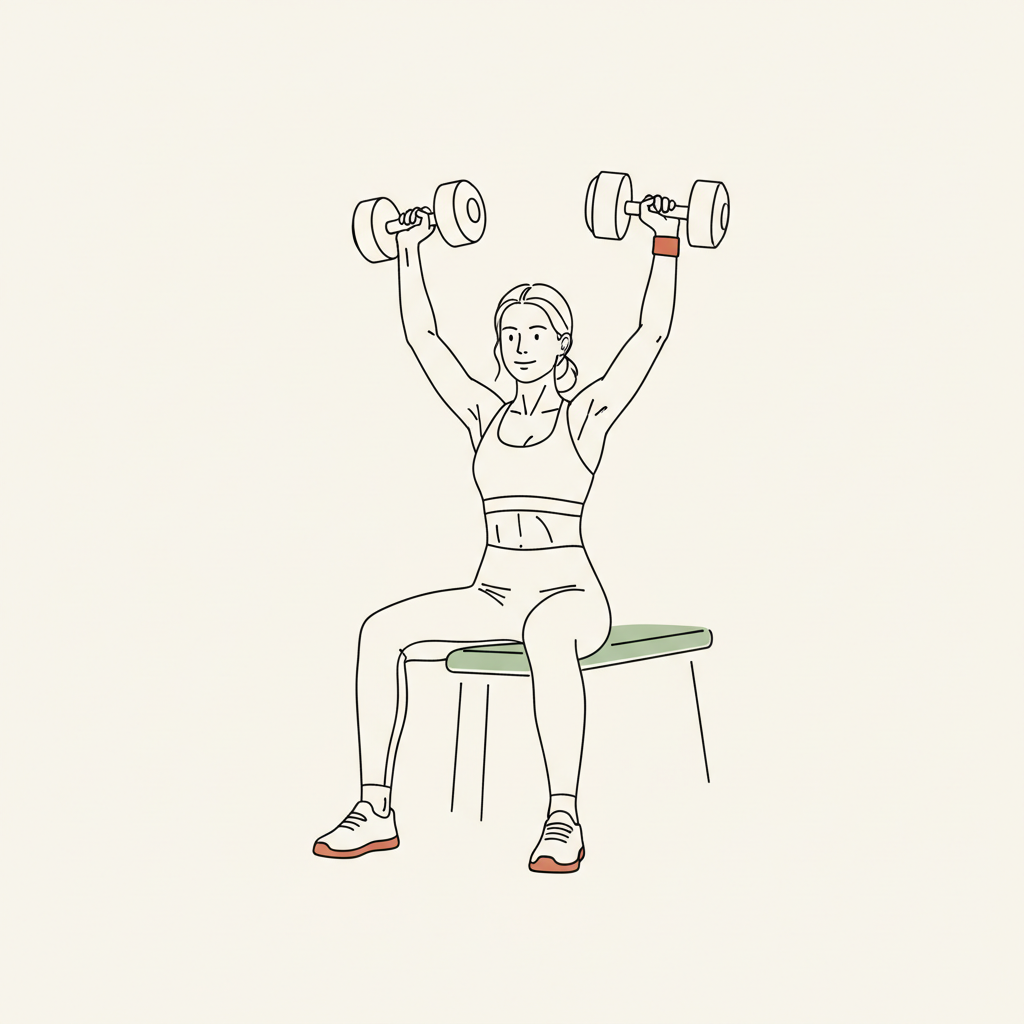 Illustration of Dumbbell Overhead Press (seated or standing)