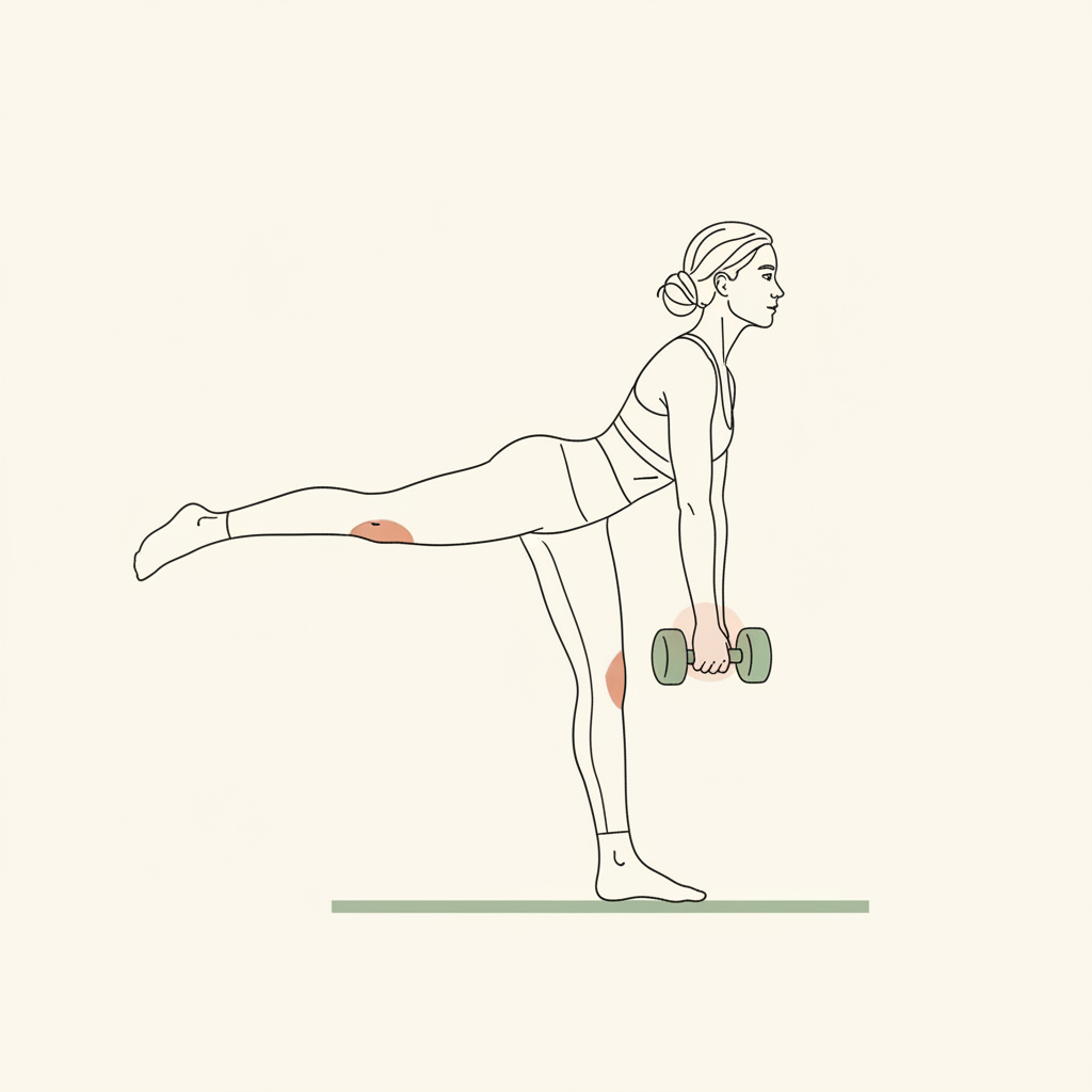 Illustration of Dumbbell RDL to Leg Kickback (per leg)
