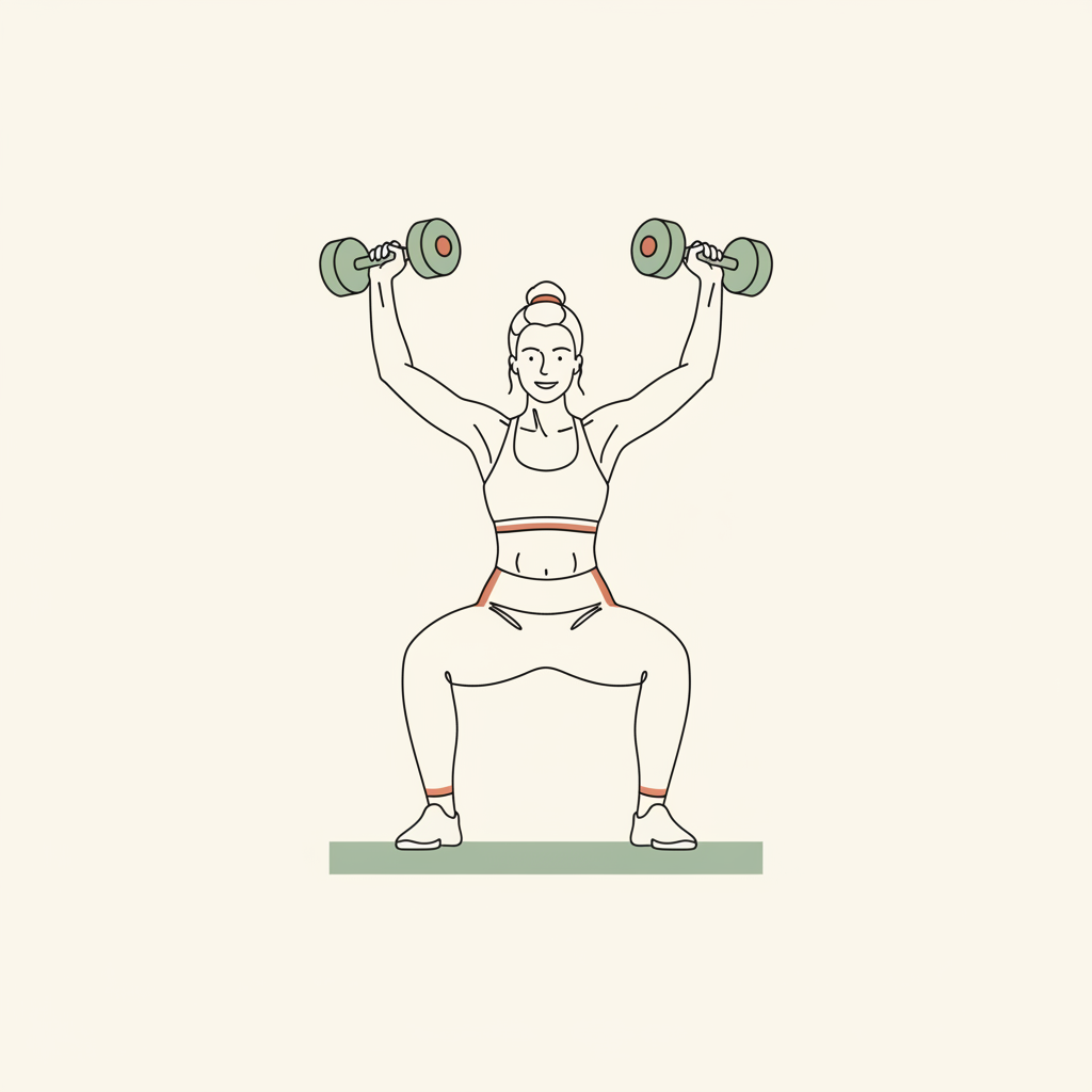 Illustration of Dumbbell Squat to Overhead Press