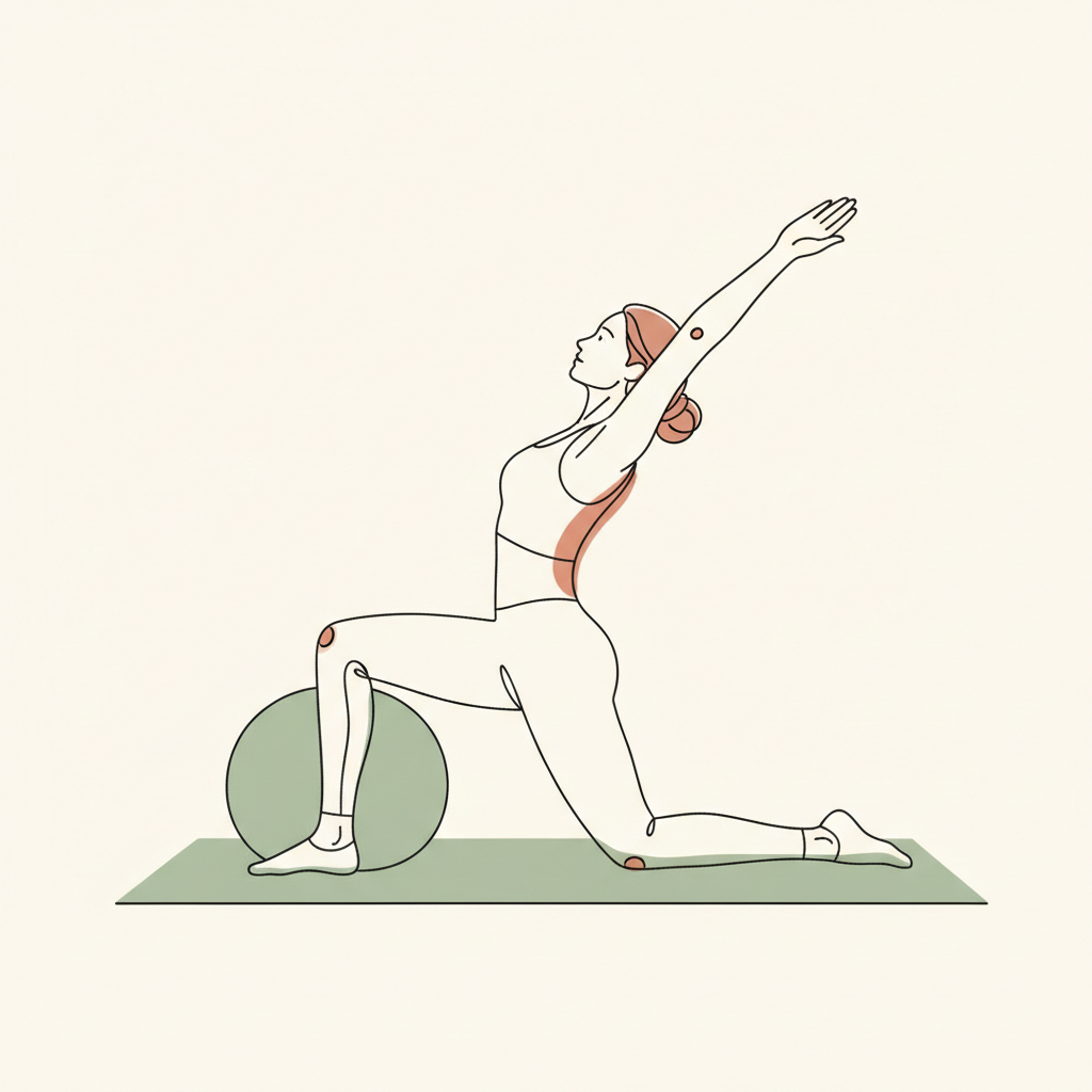 Illustration of Half-Kneeling Hip Flexor Stretch with Reach