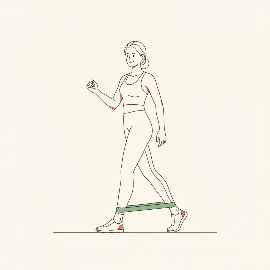 Illustration of Moderate Pace Walk (optional resistance band around ankles)