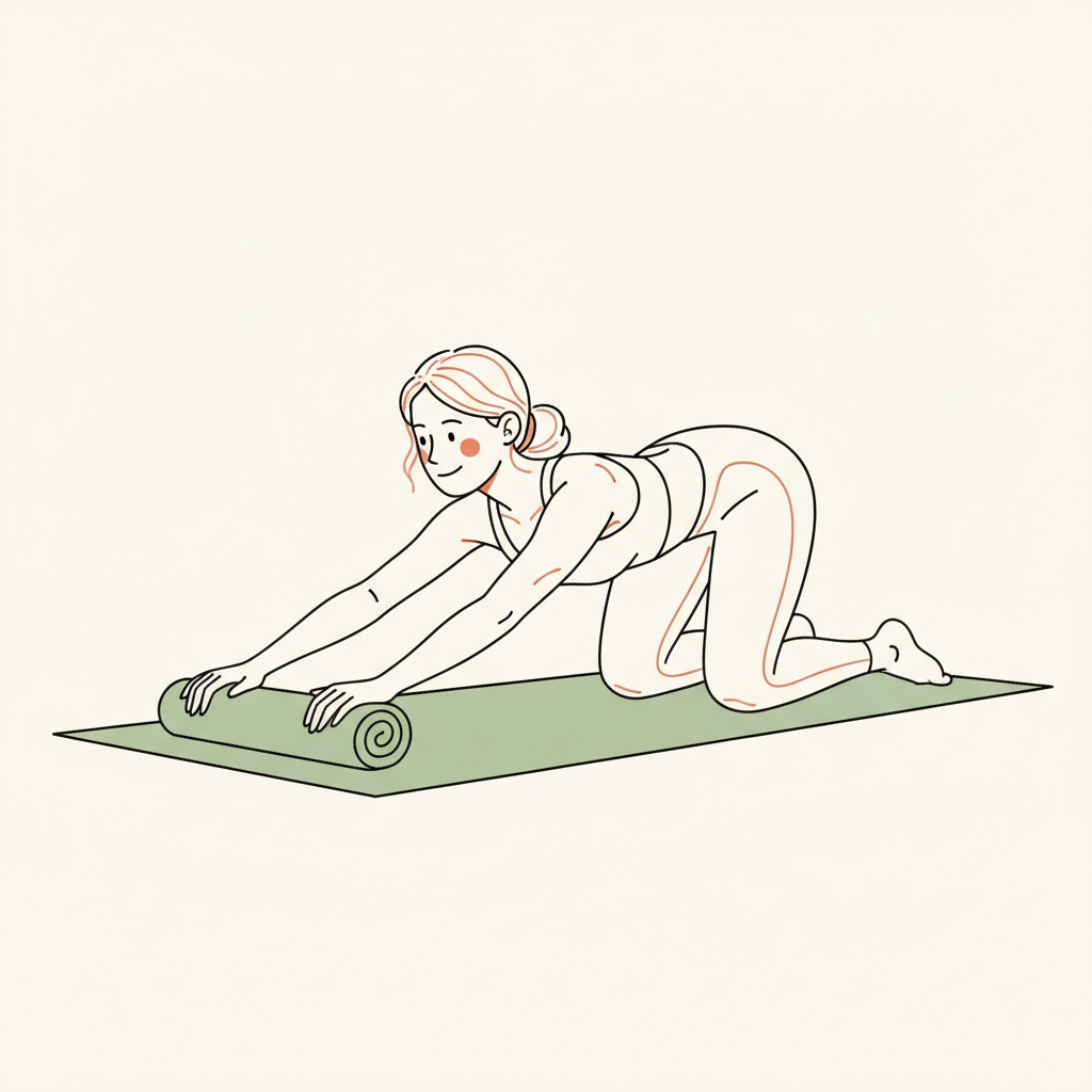 Illustration of Puppy Pose (with towel under hands)