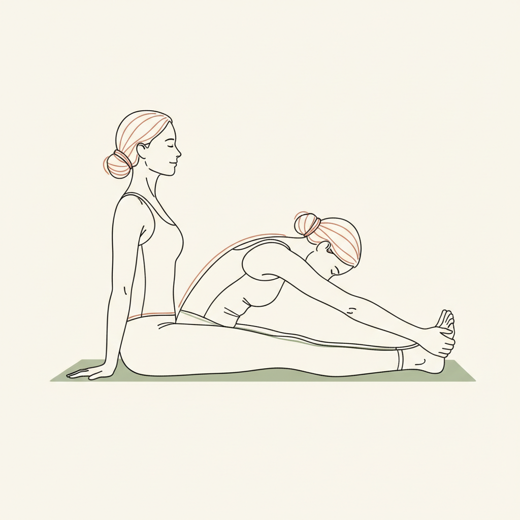 Illustration of Staff Pose to Seated Forward Fold (gentle)