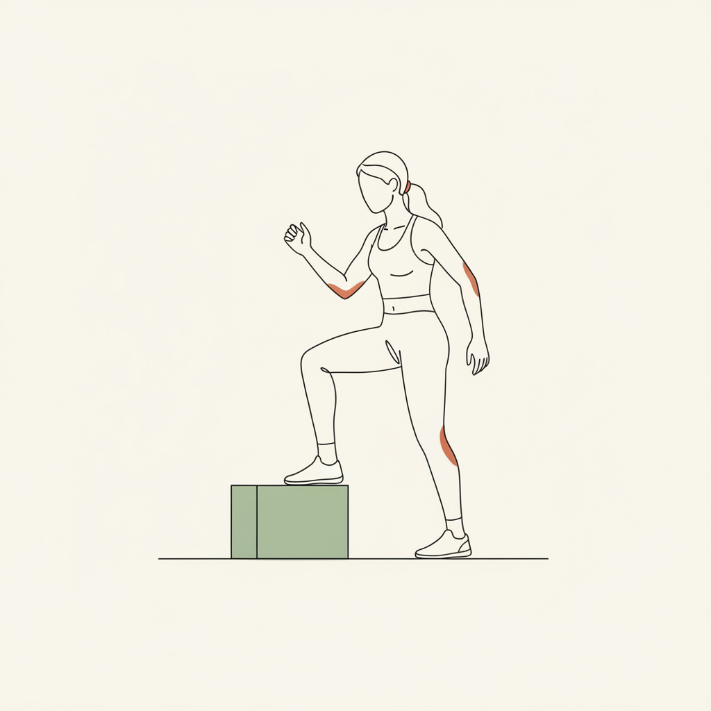 Illustration of Step-Ups onto a low surface (e.g. curb or stair)