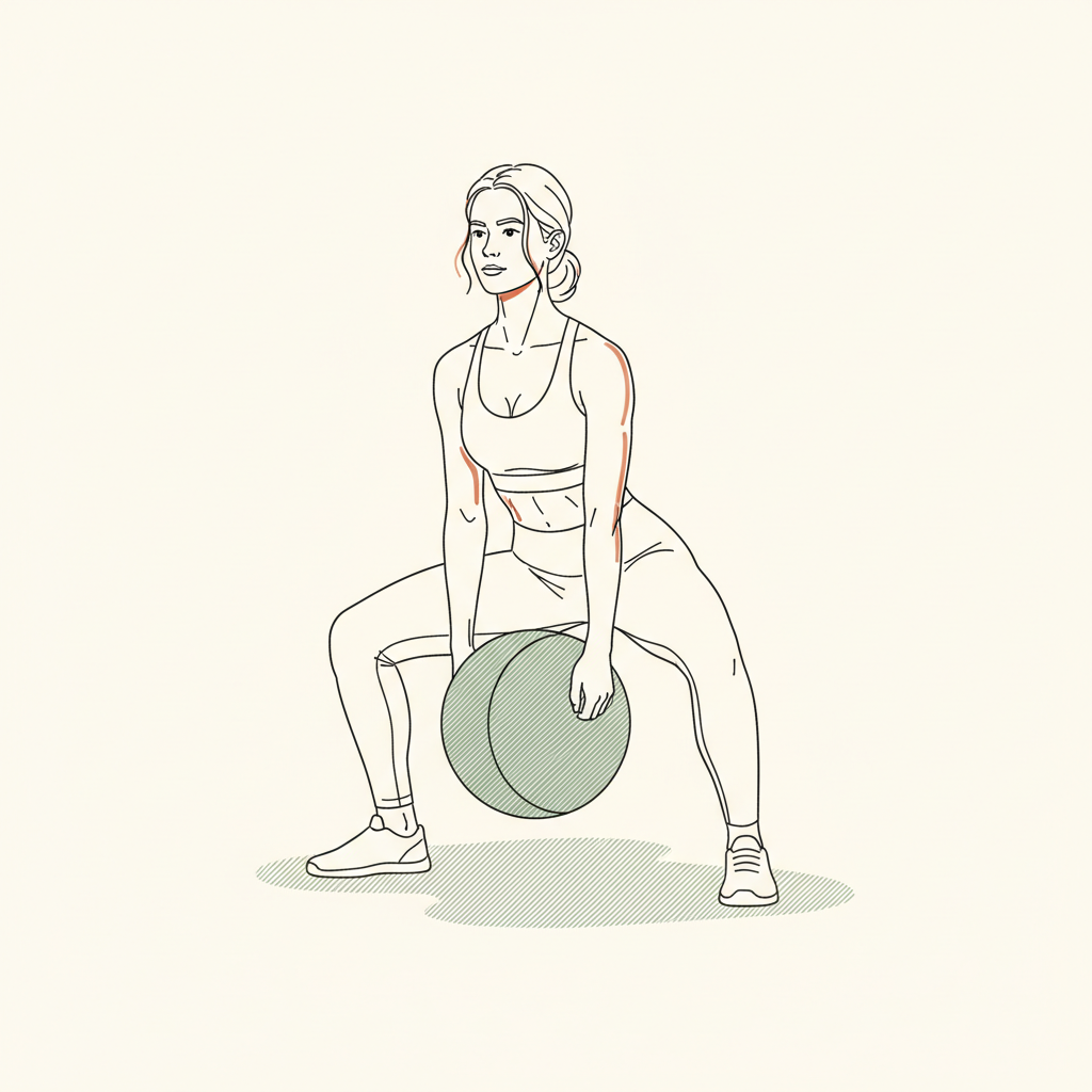 Illustration of Sumo Squat (with one heavy dumbbell)