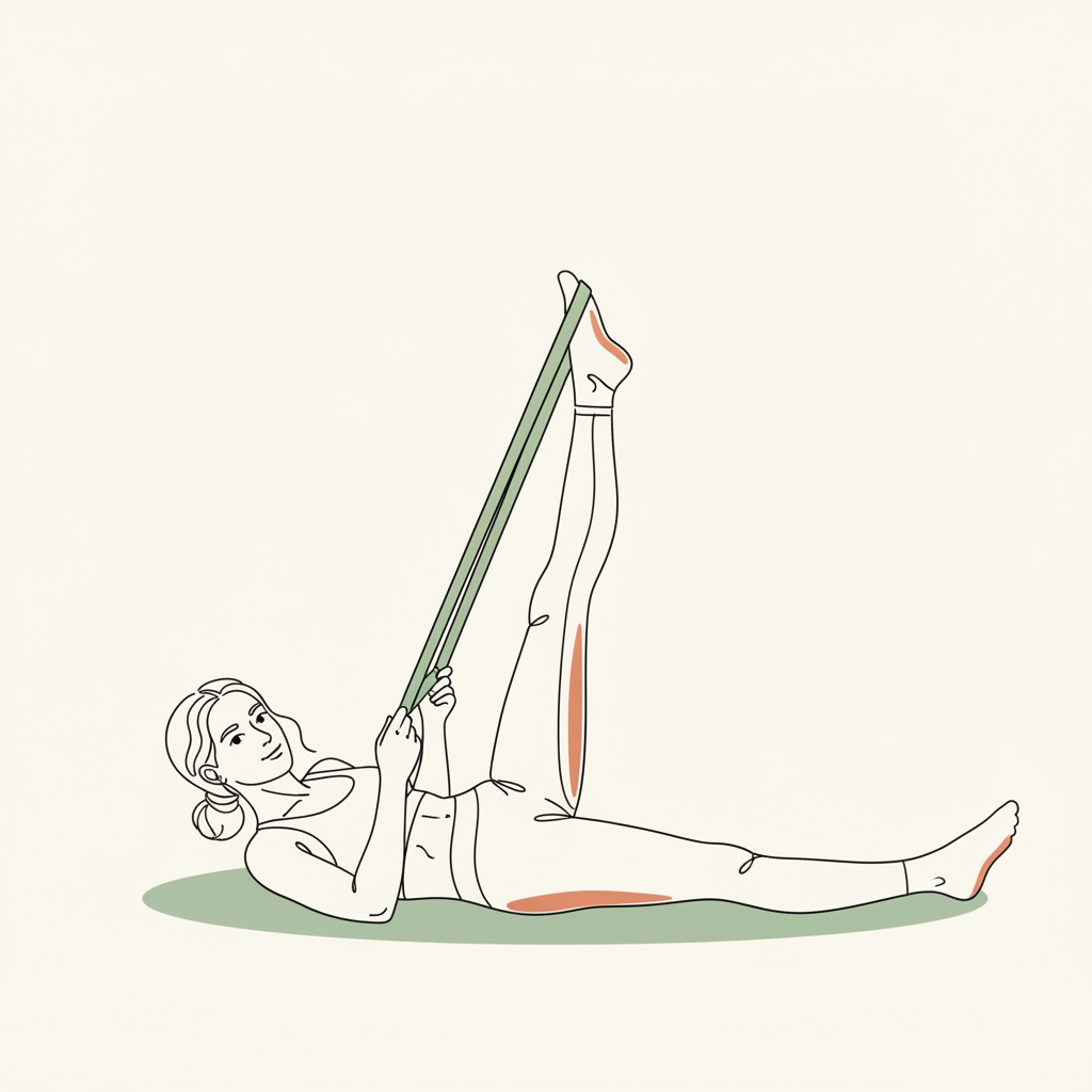 Illustration of Supine Hamstring Stretch with Strap (per leg)