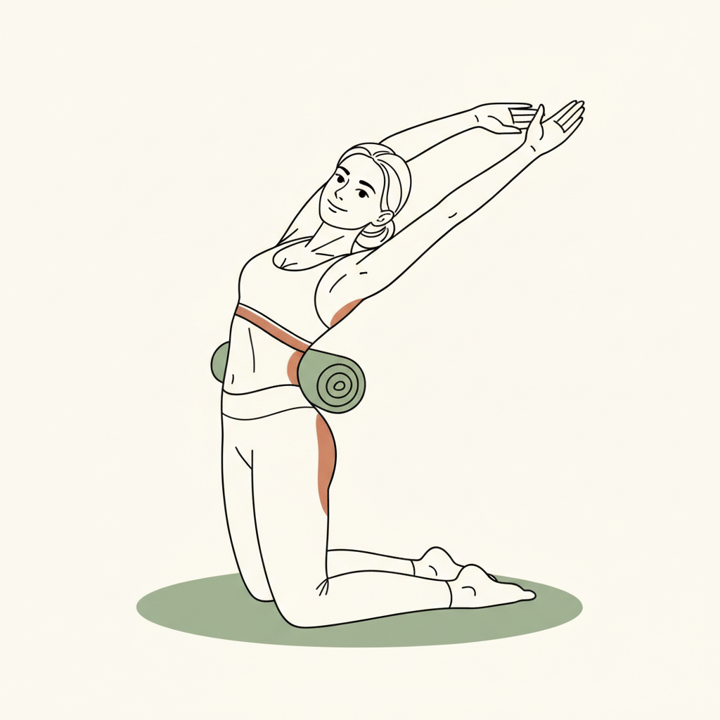 Illustration of Supported Back Bend (rolled towel under mid-back)