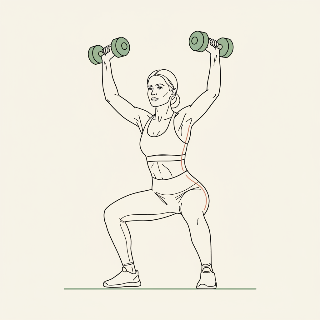Illustration of Thrusters (Dumbbell Squat to Overhead Press)