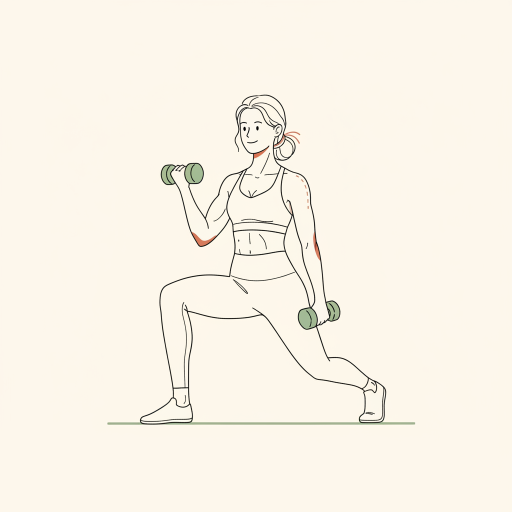 Illustration of Walking Lunges with Bicep Curl