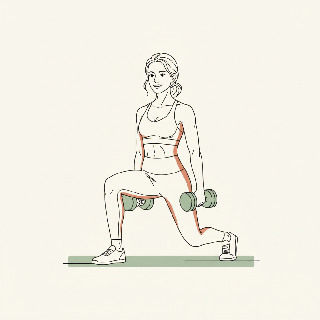 Illustration of Walking Lunges (with optional dumbbells)