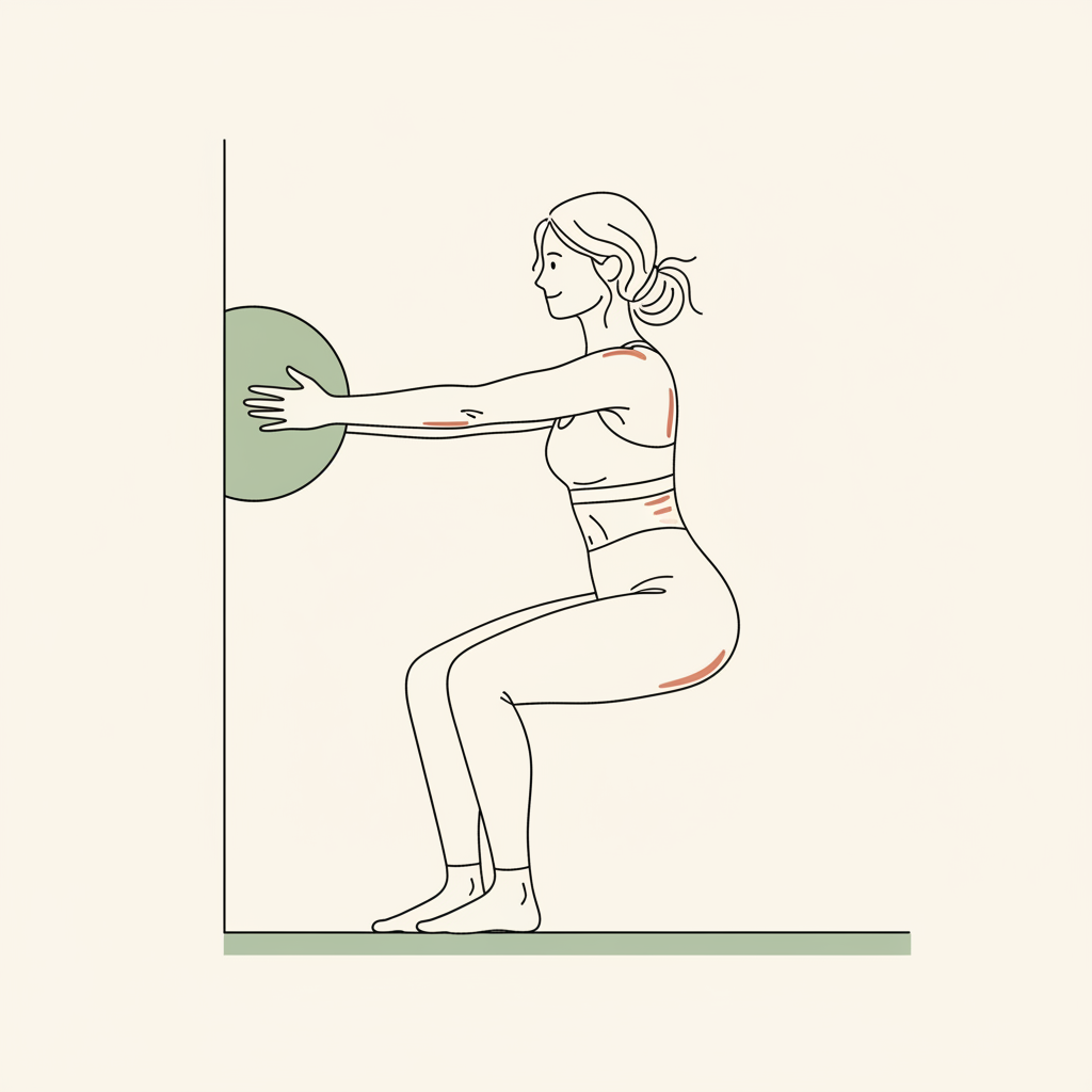 Illustration of Wall Supported Squat (gentle, holding)